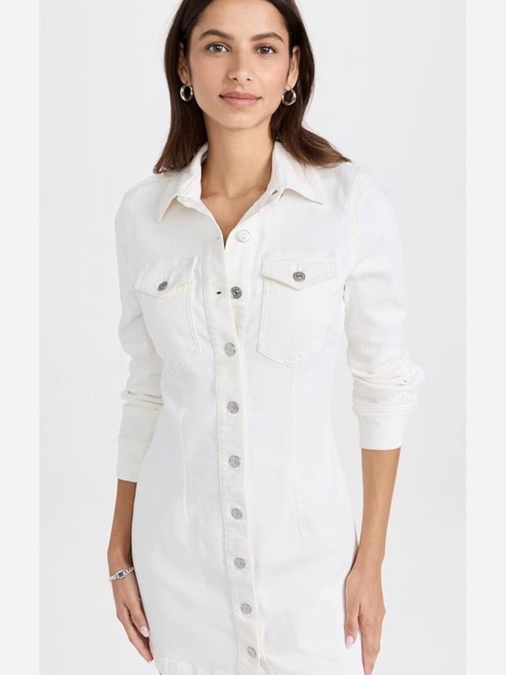 NWT 7 For All Mankind White Jean Button-Front Long Sleeve Mini Dress Small
